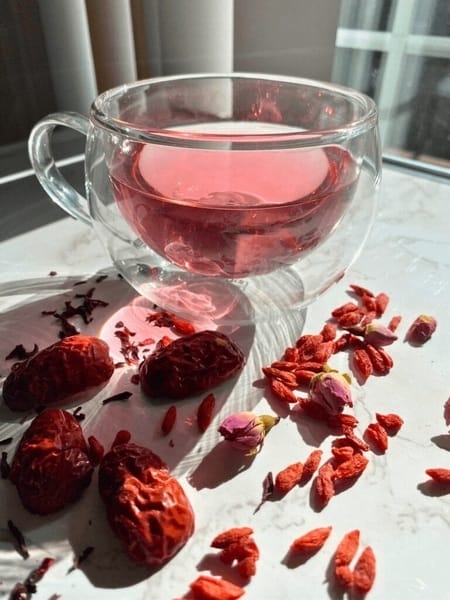 2025-06-Gobi-Goji-herbal-tea-Glowing-Rose-marble-table-450x600
